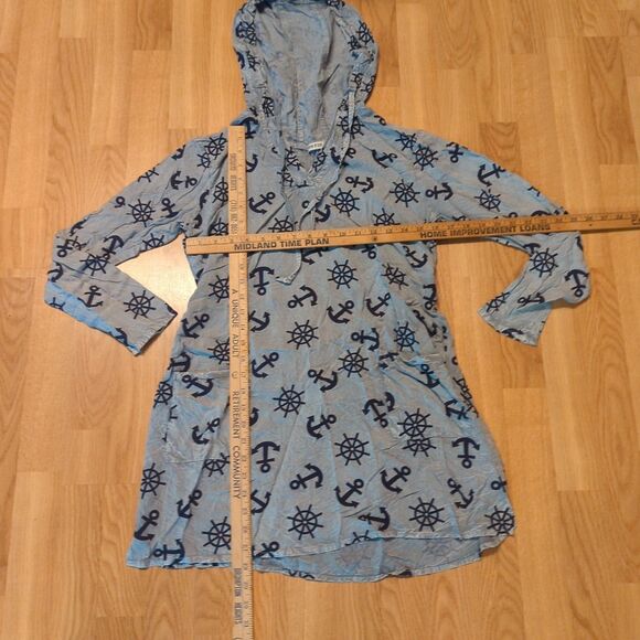 Raya Sun Dress Swim Cover Up Small/Medium Gray Blue Coastal Nautical Beach - Picture 2 of 7